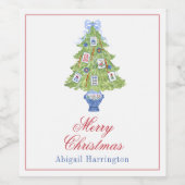 Watercolor Mahjong Weihnachtsbaum Weinetikett (Einzelnes Label)