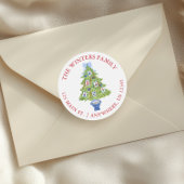 Watercolor Mahjong Weihnachtsbaumadresse Runder Aufkleber