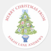 Watercolor Mahjong Weihnachtsbaumgeschenk Runder Aufkleber (Vorderseite)