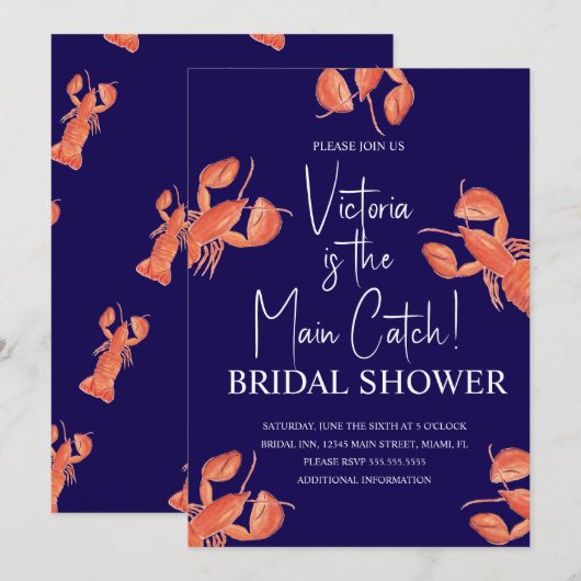 Watercolor Main Catch Lobster Bridal Shower Einladung (Vorne/Hinten)