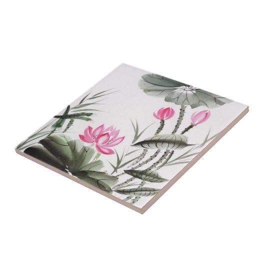 Watercolor-Malerei der Lotos-Blume Fliese (Seite)