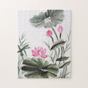 Watercolor-Malerei der Lotos-Blume Puzzle