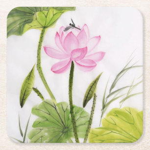 Watercolor-Malerei von Lotos-Blume 2 Rechteckiger Pappuntersetzer