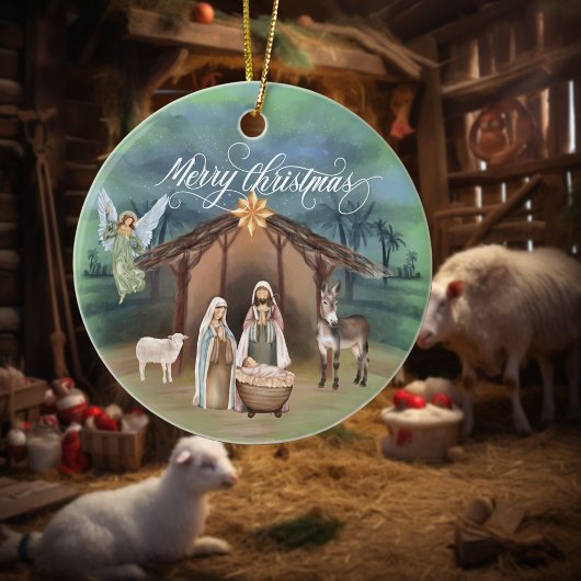 Watercolor Manager Krippe Weihnachtslandschaft Keramik Ornament