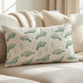 Watercolor Manatee Throw Pillow Lendenkissen