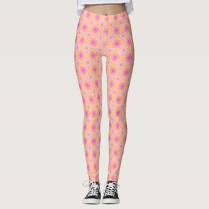 Watercolor Mandala Pink Orange Floral Leggings