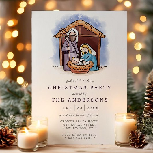 Watercolor Manger Nativity Scene Weihnachtsfest Pa Einladung