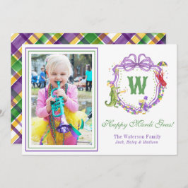 Watercolor Mardi Gras Animals Monogram Crest Photo Feiertagskarte