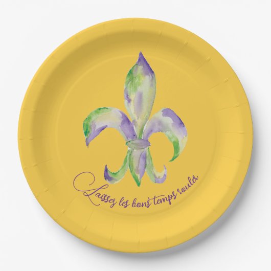 Watercolor Mardi Gras Fleur de Lis Pappteller (Vorderseite)