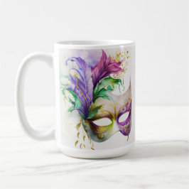 WATERCOLOR MARDI GRAS MASKS & FEATHERS KAFFEETASSE