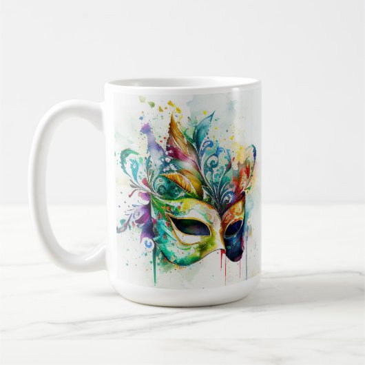 WATERCOLOR MARDI GRAS MASKS & FEATHERS KAFFEETASSE (Links)