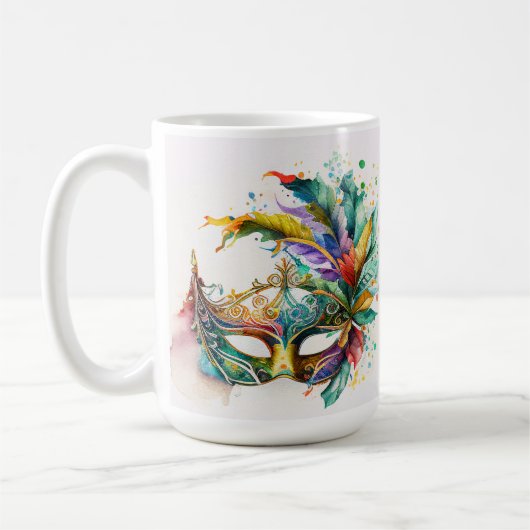 WATERCOLOR MARDI GRAS MASKS & FEATHERS KAFFEETASSE (Links)