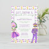 Watercolor Mardi Gras Masquerade Party Einladung (Stehend Vorderseite)