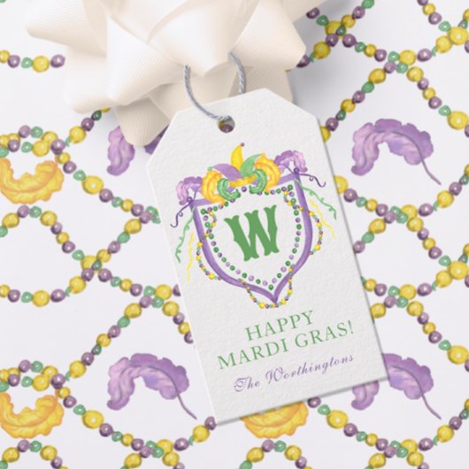 Watercolor Mardi Gras Monogram Crest Geschenkanhänger