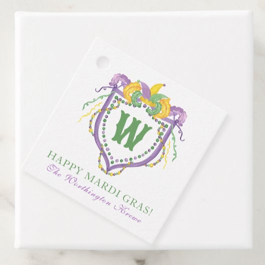 Watercolor Mardi Gras Monogram Crest Geschenkanhänger