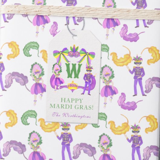 Watercolor Mardi Gras Monogram Crest Geschenkanhänger