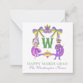 Watercolor Mardi Gras Monogram Crest Mitteilungskarte (Vorderseite)