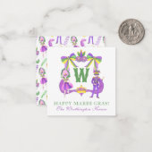 Watercolor Mardi Gras Monogram Crest Mitteilungskarte (Vorderseite/Rückseite Beispiel)