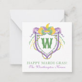 Watercolor Mardi Gras Monogram Crest Mitteilungskarte (Vorderseite)