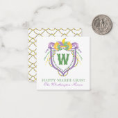 Watercolor Mardi Gras Monogram Crest Mitteilungskarte (Vorderseite/Rückseite Beispiel)
