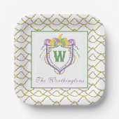 Watercolor Mardi Gras Monogram Crest Pappteller