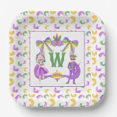 Watercolor Mardi Gras Monogram Crest Pappteller