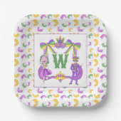 Watercolor Mardi Gras Monogram Crest Pappteller (Vorderseite)