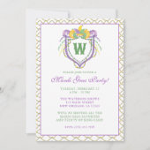 Watercolor Mardi Gras Monogram Crest Party Einladung (Vorderseite)