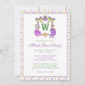 Watercolor Mardi Gras Monogram Crest Party Einladung (Vorderseite)