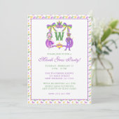 Watercolor Mardi Gras Monogram Crest Party Einladung (Stehend Vorderseite)