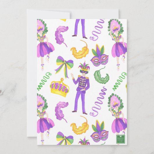 Watercolor Mardi Gras Monogram Crest Party Einladung (Rückseite)