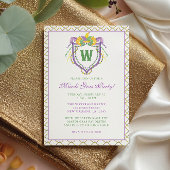 Watercolor Mardi Gras Monogram Crest Party Einladung