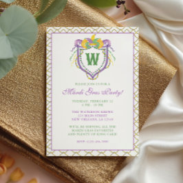 Watercolor Mardi Gras Monogram Crest Party Einladung