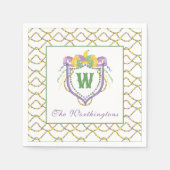 Watercolor Mardi Gras Monogram Crest Serviette (Vorderseite)