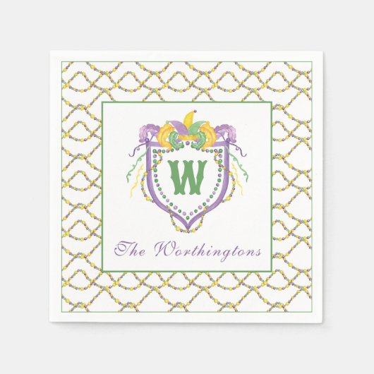 Watercolor Mardi Gras Monogram Crest Serviette (Vorderseite)