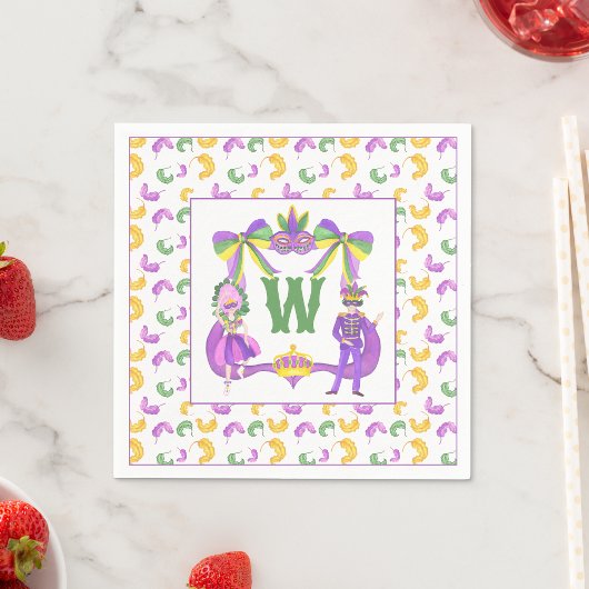 Watercolor Mardi Gras Monogram Crest Serviette