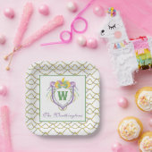 Watercolor Mardi Gras Monogrammwappen Pappteller (Party)