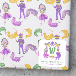 Watercolor-Mardi-Gras-Monogrammwappen Quadratischer Aufkleber