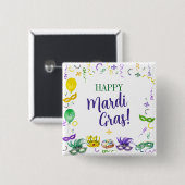 Watercolor Mardi Gras Objects Party Button (Vorne & Hinten)
