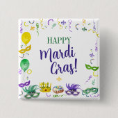 Watercolor Mardi Gras Objects Party Button (Vorderseite)