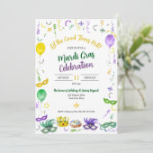 Watercolor Mardi Gras Objects Party Einladung (Stehend Vorderseite)