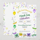 Watercolor Mardi Gras Objects Party Einladung (Vorne/Hinten)