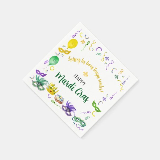 Watercolor Mardi Gras Objects Party Serviette (Ecke)