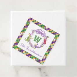 Watercolor Mardi Gras Plaid Animals Monogram Crest Geschenkanhänger