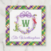 Watercolor Mardi Gras Plaid Animals Monogram Crest Geschenkanhänger (Vorderseite)