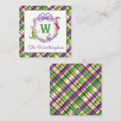 Watercolor Mardi Gras Plaid Animals Monogram Crest Mitteilungskarte (Vorne/Hinten)