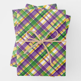 Watercolor Mardi Gras Plaid Geschenkpapier Set