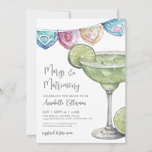 Watercolor Margarita Bridal Shower Einladung (Vorderseite)