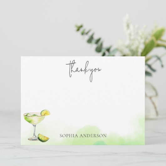 Watercolor Margarita Lime Bridal Shower Dankeskarte (Stehend Vorderseite)