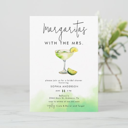 Watercolor Margarita Lime Bridal Shower Einladung (Stehend Vorderseite)